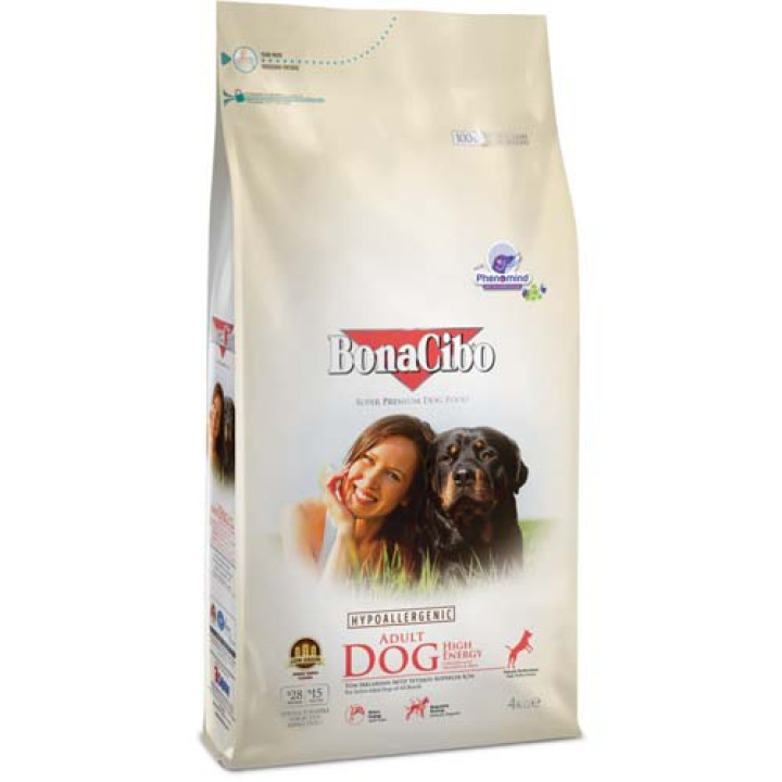Сухой корм BonaCibo Adult Dog High Energy Chicken&Rice with Anchovy для взрослых активных собак всех пород с курицей, рисом и анчоусами, 4 кг
