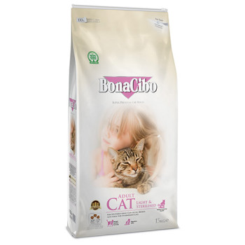 Сухий корм BonaCibo Adult Cat Light&Sterilized для дорослих стерилізованих котів та котів із зайвою вагою, 15 кг