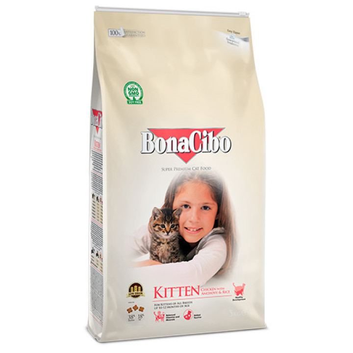 Сухой корм BonaCibo Kitten для кормления котят с первого прикорма с рождения, 5 кг
