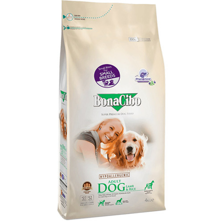 Сухий корм BonaCibo Adult Dog Small Breed Lamb&Rice для дорослих собак дрібних порід з ягням та рисом 4 кг