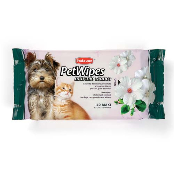 Padovan Pet Wipes Muschio Bianco - очищаючі вологі серветки з білим мускусом, 40 шт