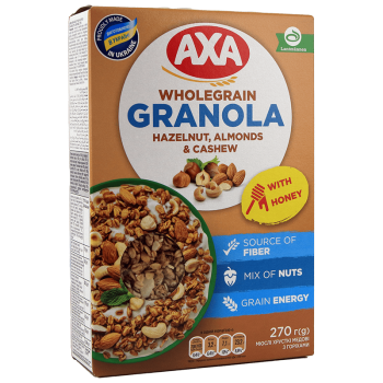 Мюслі хрусткі АХА медові з  горіхами 270 г
