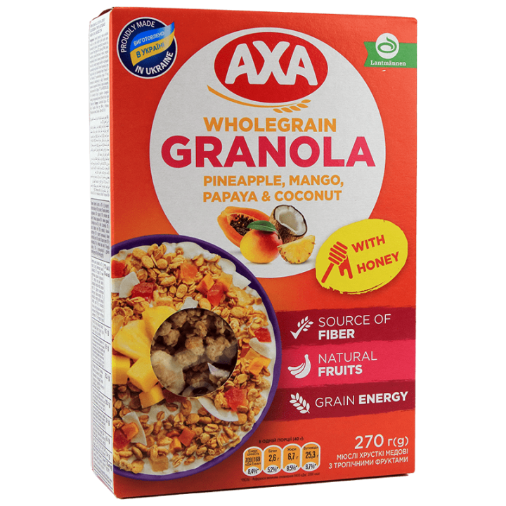 Мюслі хрусткі АХА медові з тропічними фруктами 270 г
