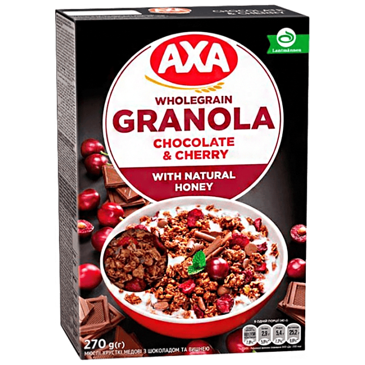 Мюслі хрусткі АХА медові з шоколадом та вишнею 270 г