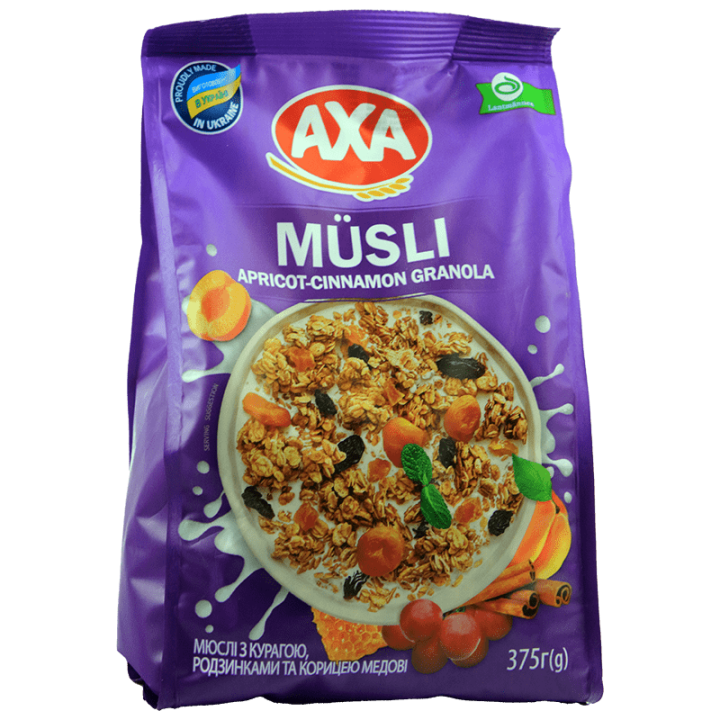 Мюслі АХА з курагою, родзинками та корицею 375 г