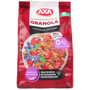 Гранола АХА з полуницею та чорницею з підсолоджувачем без додавання цукру 300 г