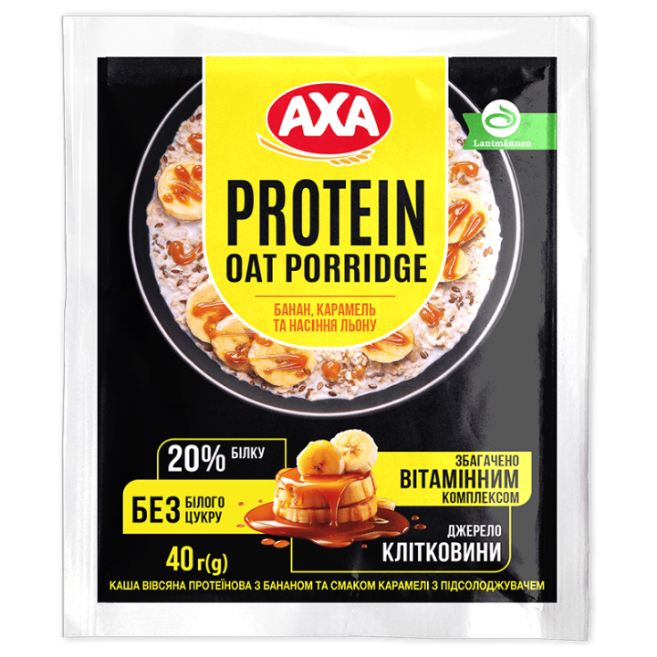 Каша АХА вівсяна протеїнова з бананом та смаком карамелі з підсолоджувачем 40г
