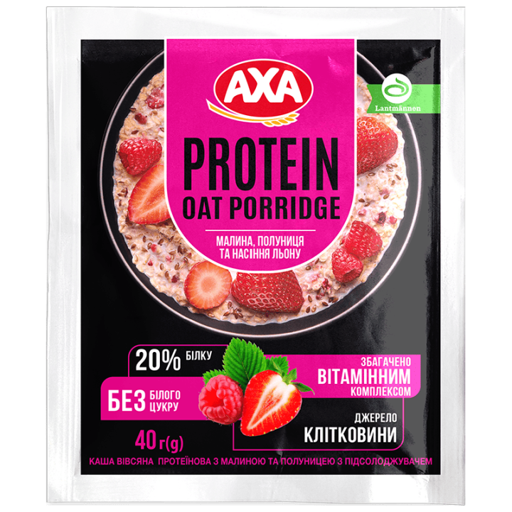 Каша АХА вівсяна протеїнова з малиною та полуницею з підсолоджувачем 40г