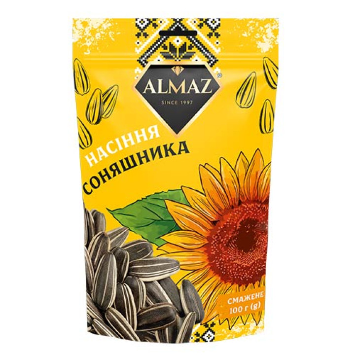 Семечки подсолнечника жареные полосатые Almaz (ДОЙ-ПАК) 100 г (4820284500746)