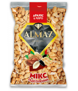 Ядро насіння соняшника та арахіс Almaz смажені солоні, 200 г (4820106160592)
