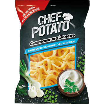 Снеки картофельные Chef Potato Сметана и зелень, 70 г (4820106160646)