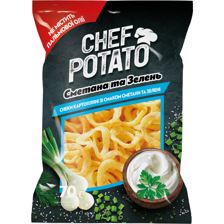 Снеки картопляні Chef Potato Сметана та зелень, 70 г (4820106160646)