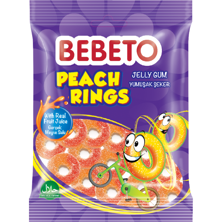 Конфеты жевательные Bebeto "Персиковые кольца" 80 г (8690146658412)