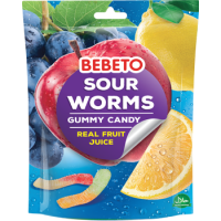 Цукерки жувальні Bebeto "Кислі черв'ячки" 60 г (8690146132400)