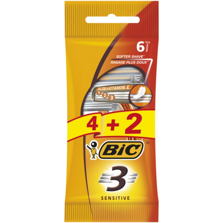 Станок одноразовий BIC 3 Sensitive 4+2 шт. (3086126693279)