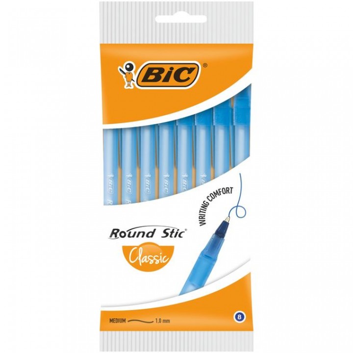 Ручки кулькові BIC Round Stic M сині 8 шт. (3086123399297)