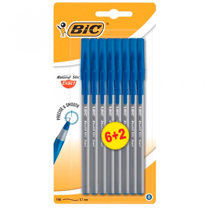 Ручка шариковая BIC Round Stic Exact Синя 6+2 шт (3086123408111)