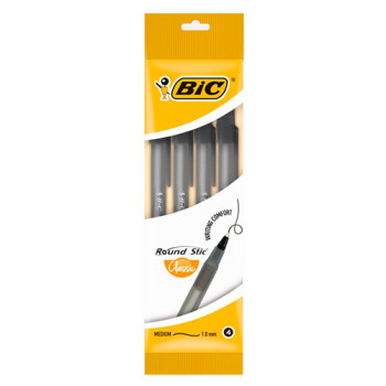 Ручка шариковая BIC Round Stic черная 4 шт (3086123466135)
