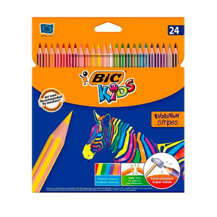 Карандаши цветные BIC Kids Evolution Stripes 24 шт. (3086123499133)