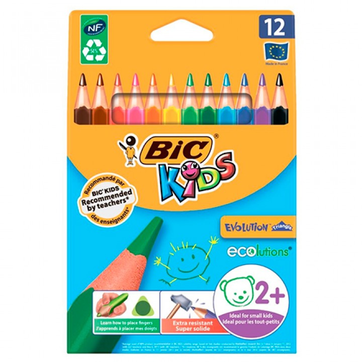 Карандаши цветные треугольные BIC Kids Evolution 12 шт. (3086124001632)