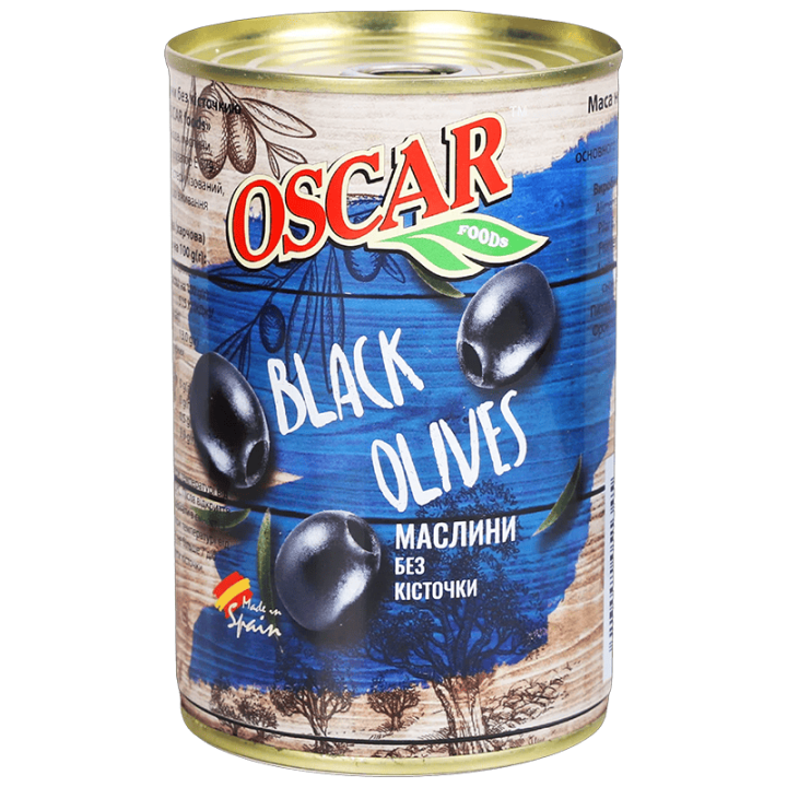 Маслини Oscar foods без кісточки, 400 г ж/б ключ