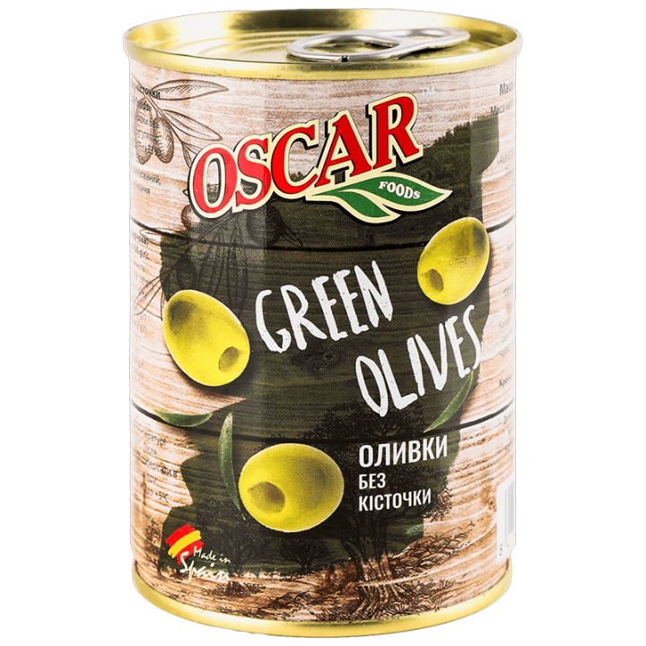Оливки Oscar foods без кісточки, 280 г ж/б ключ
