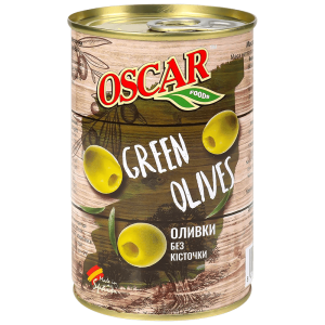 Оливки Oscar foods без кісточки, 300 г ж/б ключ