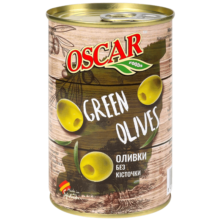 Оливки Oscar foods без кісточки, 300 г ж/б ключ