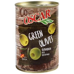 Оливки Oscar foods без кісточки, 400 г ж/б ключ