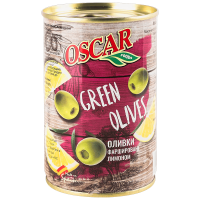 Оливки Oscar foods фаршировані лимоном, 300 г ж/б ключ