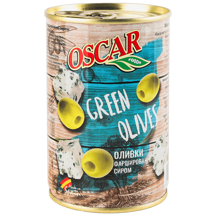 Оливки Oscar foods фаршировані сиром, 300 г ж/б ключ