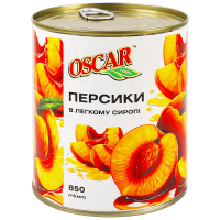 Персики Oscar foods половинками в легкому сиропі, 850 мл ж/б ключ