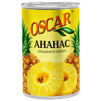 Ананаси Oscar foods кільцями у легкому сиропі, 565г ж/б ключ