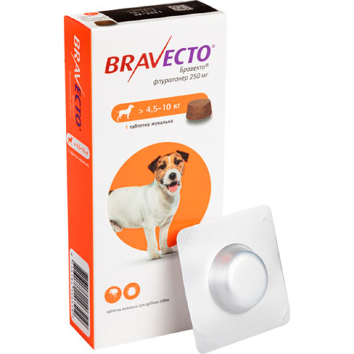 Bravecto - инсектоакарицидные таблетки Бравекто для собак Вес 4,5-10 кг, одна таблетка (8713184146519)