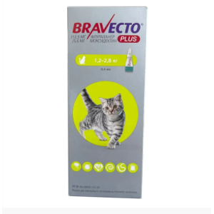 Bravecto Plus Spot-On - инсектоакарицидные капли Бравекто Плюс Спот-Он для кошек Вес 1,2 - 2,8 кг, 112,5 мг одна пипетка