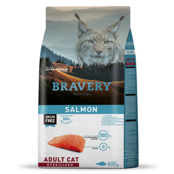 BRAVERY Salmon Adult Cat Sterilized - сухой корм для взрослых котов стерилизованных, с лососем, 600 гр