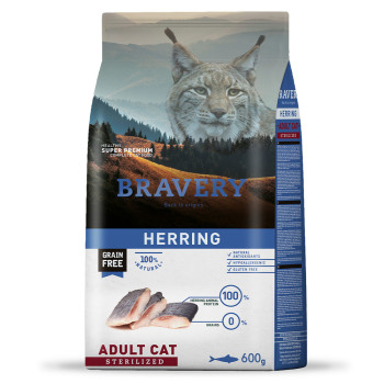 BRAVERY Herring Adult Cat Sterilized - сухой корм для взрослых котов стерилизованных, с сельдью, 600 гр