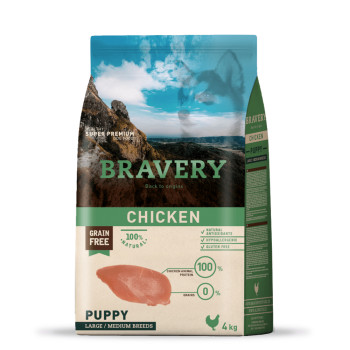 BRAVERY Chicken Puppy Large/Medium - сухой корм для щенков средних и крупных пород, с курицей, 4 кг