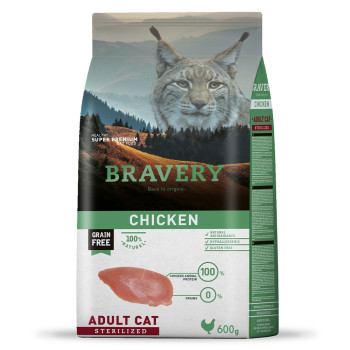 BRAVERY Chicken Adult Cat Sterilized - корм для взрослых котов стерилизованных, с курицей, 600 гр