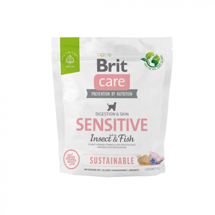 Brit Care Dog Sustainable Sensitive - корм Брит для собак з чутливим травленням з рибою та комахами 1 кг (172187)