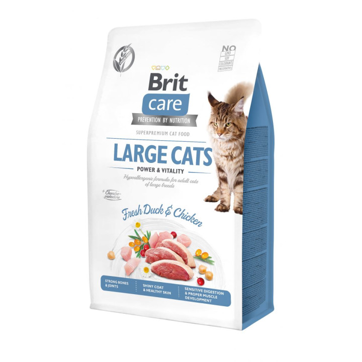 Brit Care Cat GF Large Power & Vitality - корм Брит беззерновий для котів великих порід з качкою та куркою 2 кг (171310/0914)