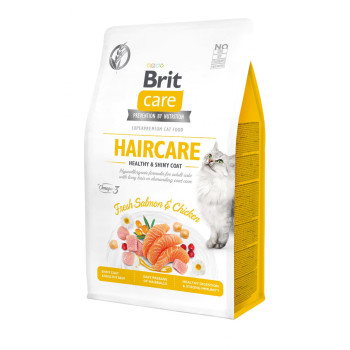 Brit Care Cat GF Haircare Healthy & Shiny Coat - корм Брит беззерновой для котов уход за кожей и шерстью с лососем и курицей 2 кг (171306/0884)
