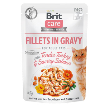 Brit Care Cat Pouch - вологий корм Брит для котів філе у соусі ніжна індичка та пікантний лосось 85 г