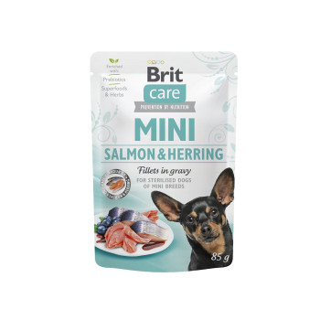 Brit Care Mini Pouch - консерви Бріт з філе лосося та оселедця у соусі для собак дрібних порід 85 г (100914/100219/4449)