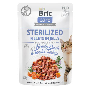 Brit Care Cat Pouch - влажный корм Брит для стерилизованных котов в желе утка и индейка 85 г