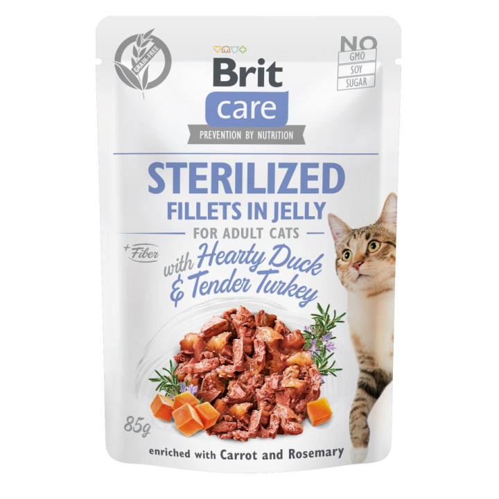 Brit Care Cat Pouch - вологий корм Брит для стерилізованих котів у желе качка та індичка 85 г