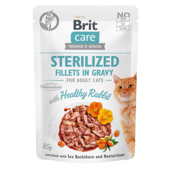 Brit Care Cat Pouch - влажный корм Брит для стерилизованных котов филе в соусе кролик 85 г