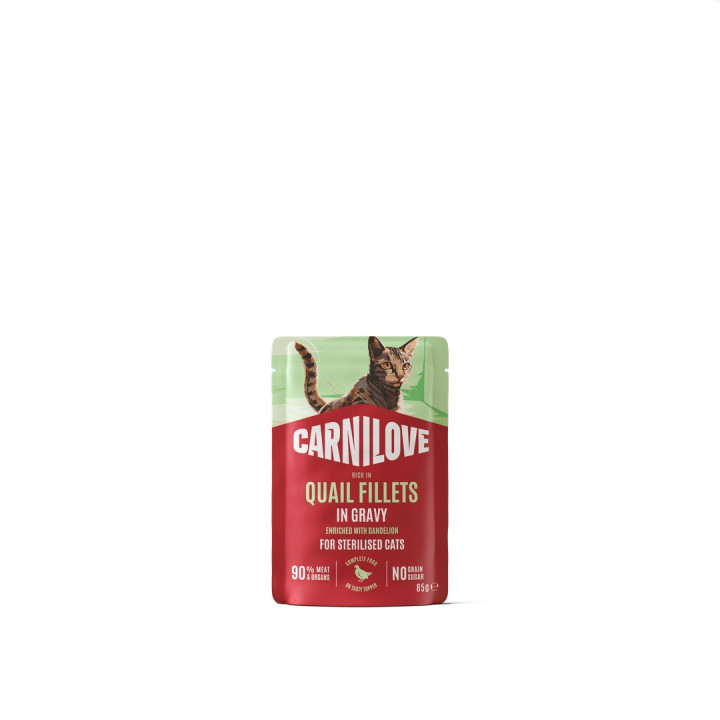 Корм влажный Carnilove Gravy Quail with Dandelion Sterilised для стерилизованных кошек перепел и одуванчик в соусе 85 г