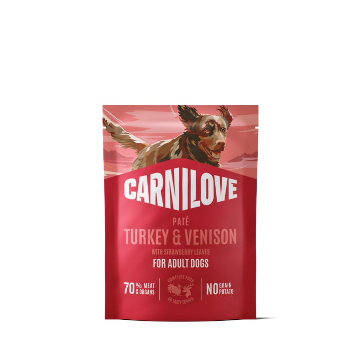 Корм влажный Carnilove Turkey & Venison with Strawberry Leaves для собак паштет индейка и оленина с листьями клубники 300 г