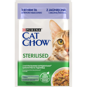 Cat Chow Sterilised - консервы Кэт Чау с ягненком и зеленой фасолью в желе для стерилизованных кошек 85 г 7613037025484